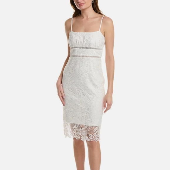 Monique Lhuillier Dresses & Skirts - ML Monique Lhuillier Sleeveless Eyelet White Lace Midi Dress Women's Size 0 NWT